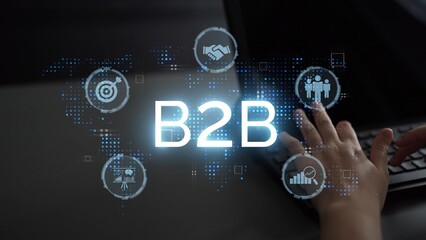 Poster - B2B strategy and technology transforming business-to-business operations, optimizing communication, and enhancing market efficiency with digital B2B tools and innovation. Muxer
