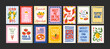 © Limpreom - Abstract Italian posters in 90s style. Bright compositions: pizza, lemons, cocktails, seafood in cartoon trendy retro style. Decor for kitchens, cafes and restaurants. Minimalist banners for wall
