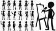 © fatima zainab - Silhouette figures in various poses with one painting on an easel with a brush in hand artist 100 chars