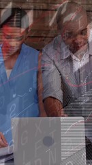 Poster - Business team collaborating over laptop with financial data animation overlay