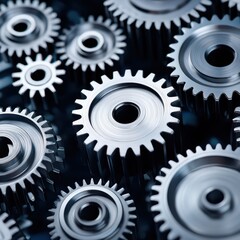 Poster - Close Up of Various Metallic Gears and Cogs in Motion