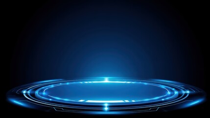 Poster - Blue Light Beam Circle on Dark Space Background