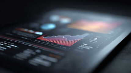 Poster - Closeup on a tablet displaying vibrant financial data  graphs. Represents technology, analytics, and modern business intelligence. Perfect for reports or presentations.