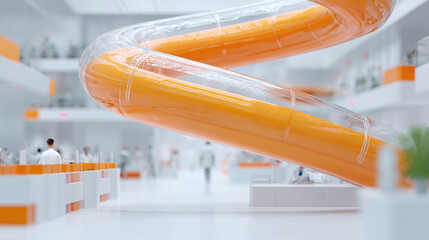 Poster - Futuristic interior featuring an orange tube structure in a bright, clean, and modern office space. Conceptual of innovation, progress, and a forwardthinking environment.