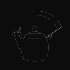 Poster - Black and white line drawing of a teapot with clean white contours against a dark background. The minimalist design highlights the kettle's elegant silhouette with sharp contrast.