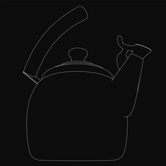 Poster - Black kettle silhouette with crisp white contour stands out against a solid black background. The minimalist design highlights the classic shape of the kettle.