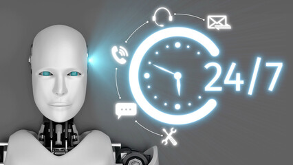 Poster - AI artificial intelligence supports 24-hour customer service with virtual assistants, real-time chat, and intelligent support tools ensuring fast, accurate, and satisfying experiences. Epoch