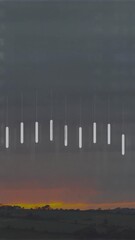 Poster - Sunset landscape with animated lines and numerical data overlaying scene