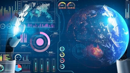 Poster - AI-powered global network interface enabling real-time data interaction, virtual assistant support, and artificial intelligence-driven internet communication insights. Thunk