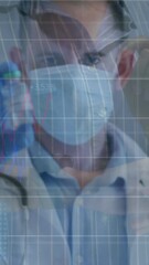 Poster - Analyzing financial graphs, doctor wearing mask and gloves in office setting