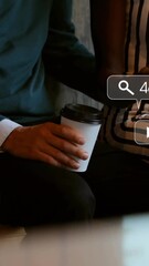 Poster - In school, animation of people sitting with social media interaction icons visible