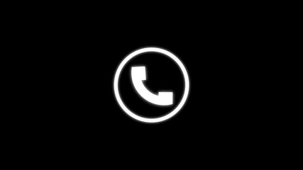 call icon animation. call concept on mobile phone screen animation . Glowing call icon isolated on black background. White call icon.