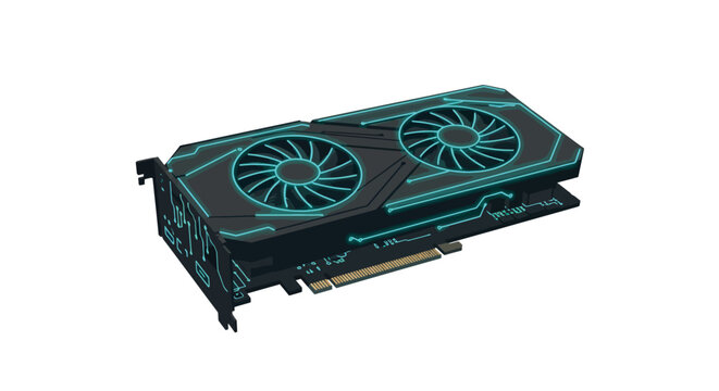 Futuristic gaming graphics card with neon highlights on black background