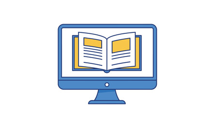 Leinwandbilder - Online learning concept with open book on computer screen in modern flat design