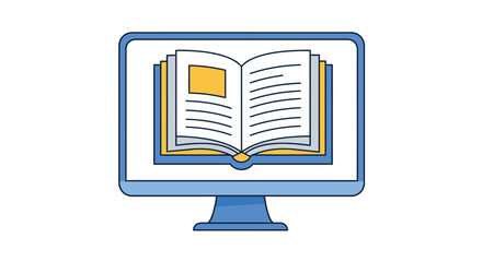 Leinwandbilder - Digital learning icon: open book on computer screen for online education and e-learning