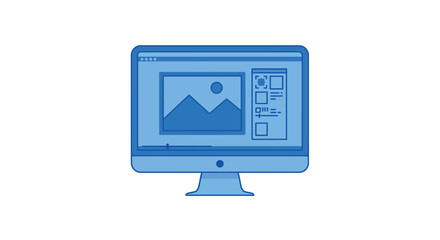 Leinwandbilder - Minimalist blue computer screen with graphic design interface
