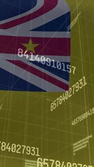 Poster - Waving Niue flag with animation of floating numerical data over digital grid