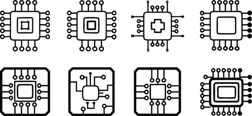 Poster - Set of vector icons for web design electronic components black symbols and technology signs