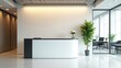 © Nayan - Modern office reception area design with sleek desk and plant for welcoming atmosphere and professional look on transparent background