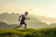 © ADDICTIVE STOCK - Man trail running across a scenic mountain landscape