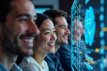 Poster - Blurry Faces of People Reacting to Futuristic Digital Recognition Display
