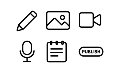 Poster - Media creation and publishing icons set in linear style