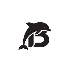 Poster - Abstract Dolphin Silhouette Over Bold Letter B Monogram Logo Design