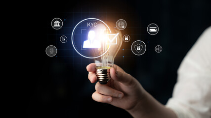 Poster - Digital KYC verification with biometric scan, ID authentication, and financial security icons representing identity verification, secure onboarding, fraud prevention, and compliance Latch