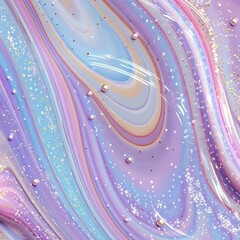 Poster - Pastel Pink Purple Blue Liquid Swirls with Glitter and Beads