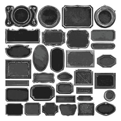 Poster - Set of black vintage blank labels on a white background, in a clip art style with various shapes and sizes