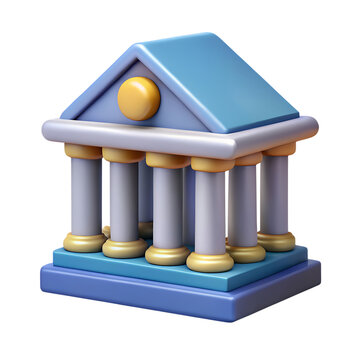 3d icon of a cartoon bank building is isolated on transparent background