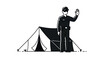 © Mark - Black and white illustration of police officer standing near tent