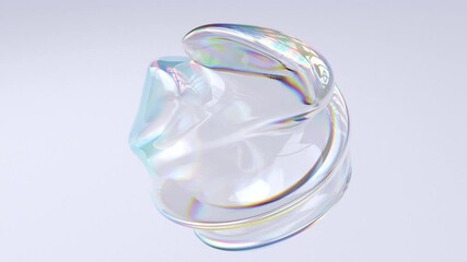Poster - Iridescent 3d rendering shape with rainbow gradient dispersion. Abstract transparent glass metaball with holographic effect. Looped organic fluid form