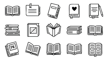 Poster - Book Icons: Illustrations of Open and Closed Books, Documents, and Notebooks