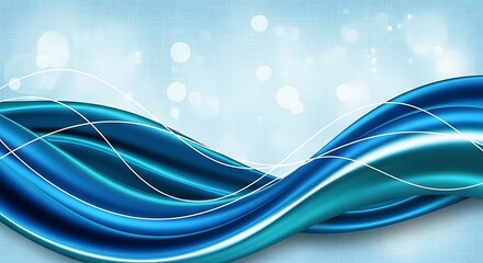Fototapete - Abstract Background with Blue Waves and White Lines for Modern Design Projects and Creative Presentations with Bokeh Lights on a Light Blue Textured Backdrop