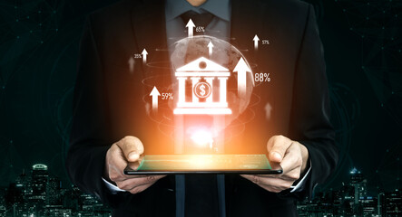 Poster - Digital banking innovation integrates finance and technology to enhance online banking, mobile services, and fintech for seamless financial experiences. Vouch