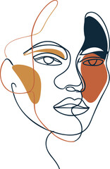 Leinwandbilder - Abstract line art portrait with bold colors, modern minimalistic illustration. Vector illustration