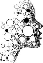 Poster - Silhouette of a face made from varying sizes of black and white circles. Vector illustration