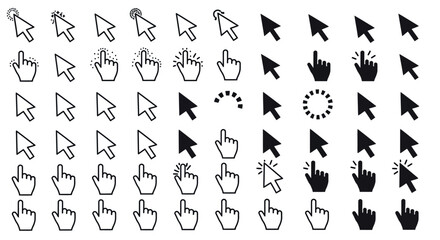 Poster - Diverse cursor and hand click icons in outline and solid styles for digital interfaces
