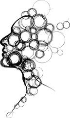 Poster - Abstract silhouette of a human face with overlapping black circles design. Vector illustration