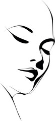 Poster - Minimalist black and white line drawing of a serene woman's face. Vector illustration