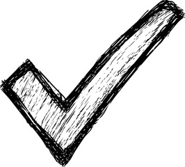 Poster - Black hand-drawn check mark illustration with rough texture and bold lines. Vector illustration
