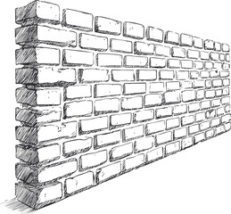 Poster - Sketch of a brick wall in 3d perspective drawn in black and white ink. Vector illustration