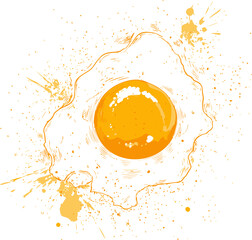 Leinwandbilder - Artistic fried egg illustration with splatters in bright yellow and orange. Vector illustration