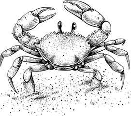 Poster - Detailed black and white sketch of a crab with intricate textures, ink drawing. Vector illustration