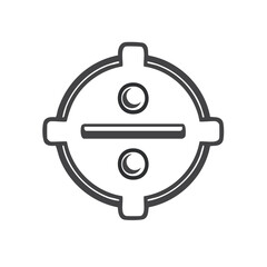 Poster - Minimalist icon depicting two eyes, a nose, and a head within a circular frame outlined in a gray vector illustration.