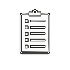 Poster - Checklist on Clipboard with Tasks or Items for Completion, Black and White Line Art Outline