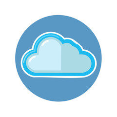 Poster - Cartoon Cloud Icon in a Blue Circle Design Element for Weather or Technology Concepts