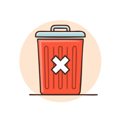 Poster - Red Trash Can with Delete Mark, Recycle Bin Icon Illustration