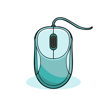 Teal wired computer mouse with scroll wheel icon illustration of hardware
